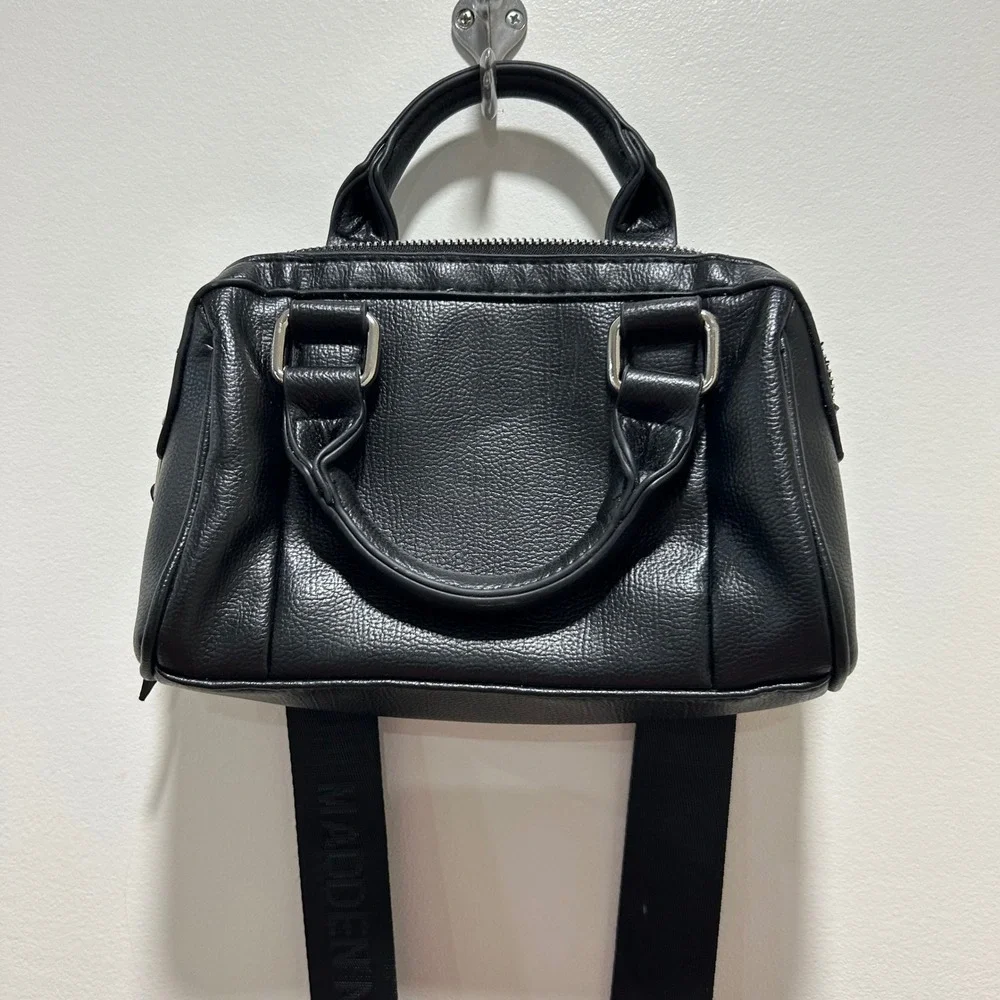 Madden NYC Black Mini Satchel Bag Top‎ Handle Crossbody Silver Hardware